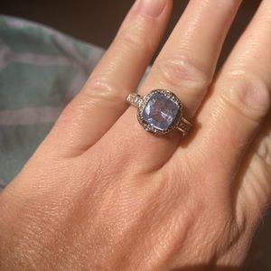 Lab grown aquamarine, antique-style ring.